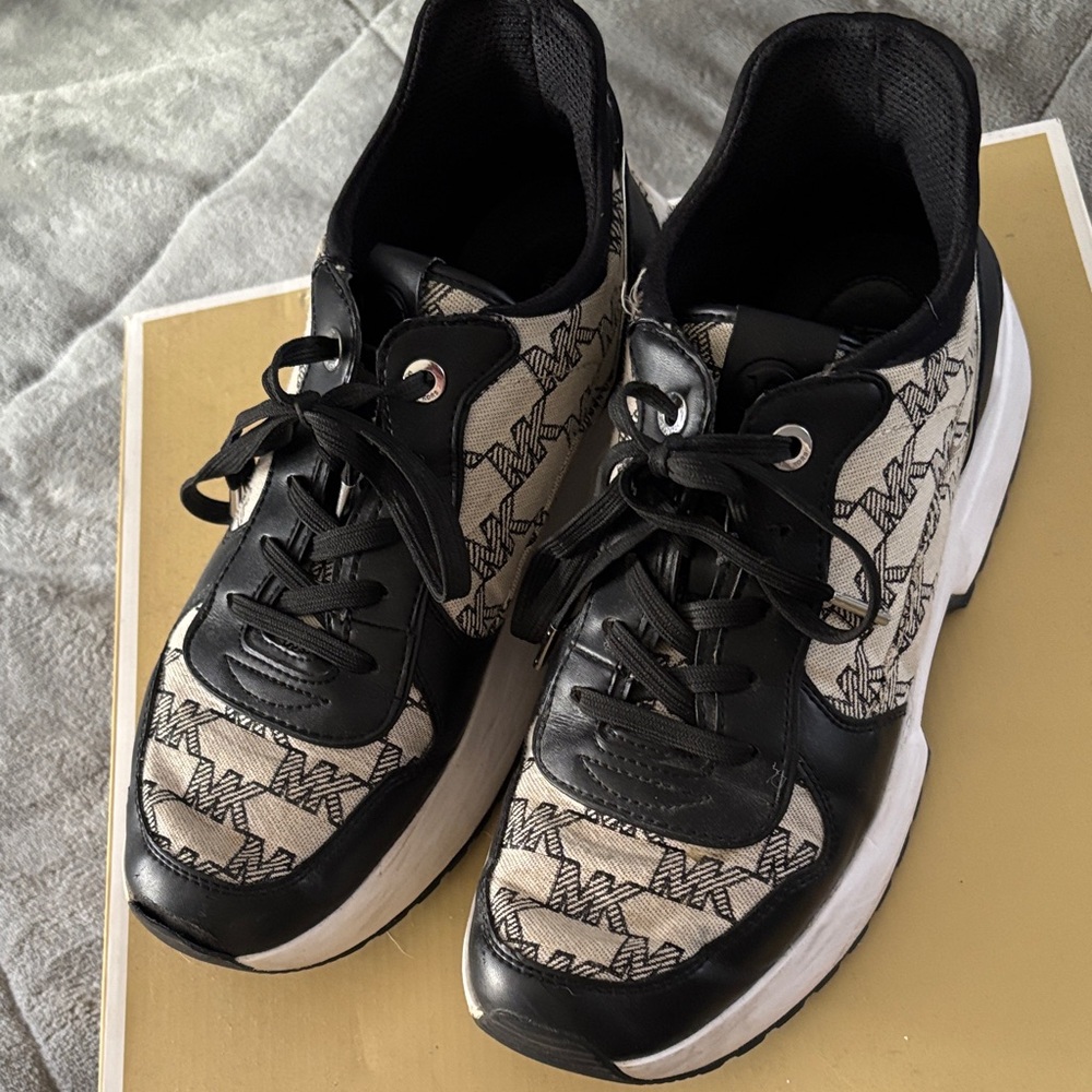 Michael Kors Black and Beige Logo Sneakers